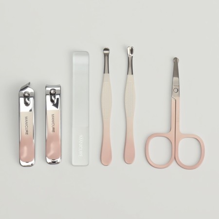 Manicure set, 6 items, in case, beige/peach color-2