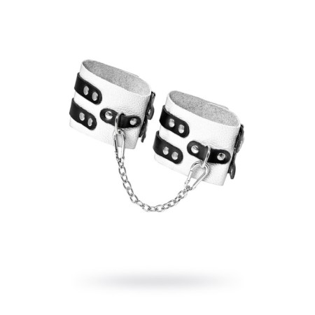 The shackles of Pecado BDSM, soft, with two straps, with eyelets, genuine leather, white-black