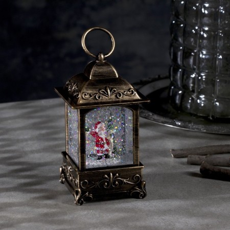 LED figure “Lantern with Santa Claus” 7.6 × 13.5 × 3.2 cm, plastic, sparkles, batteries AG13x3, glow warm white-1