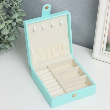 Casket to the leatherette for jewelry "Yidili. Square" turquoise 5x12x12 cm-2