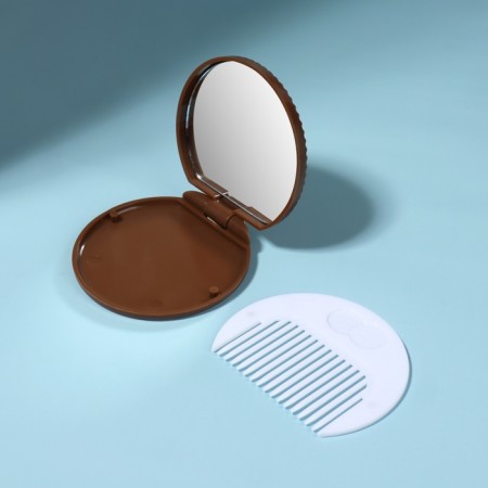 Mirror folding "chocolate miracle", with a comb, d = 6.6 cm, color mix-3