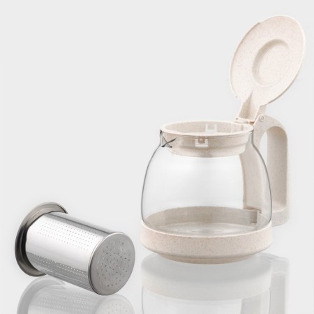 Glass teapot “Joni”, 700 ml, with metal sieve, beige color-2