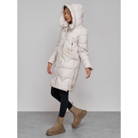 Coat insulated winter female, size 52, beige color-8