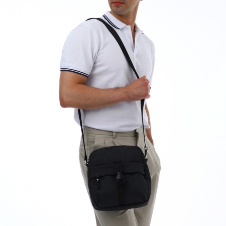 Men's bag over the shoulder, textura, textiles, black color-6