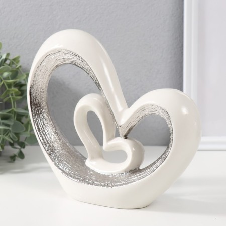 Souvenir Ceramics "heart in heart" silver-white 18x21x6 cm-2
