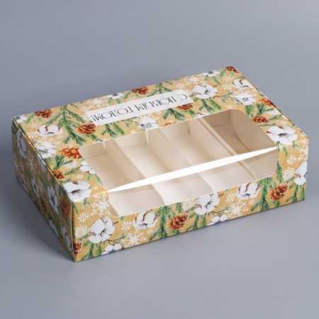 Box for eclairs with inserts - 5 pcs “Eco New Year”, 25.2 x 15 x 7 cm, New Year-4