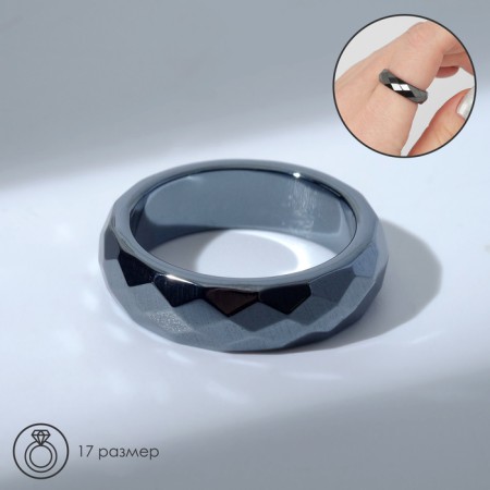 Ring "Night" for hematite, faceted, black color, size 17