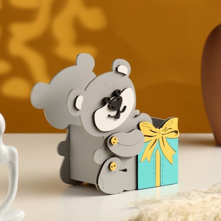 Gift packaging "Bear with a gift" 17x8x16 cm gray pastel-tyffany-1