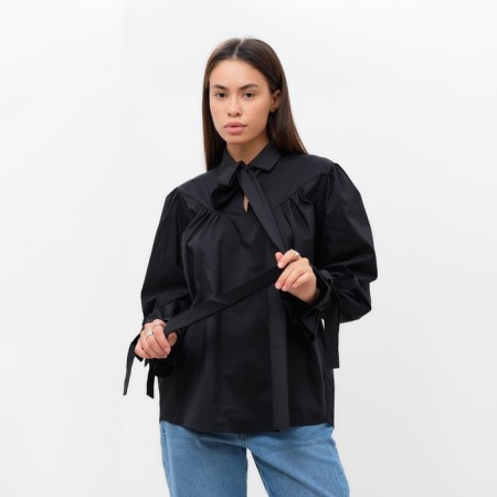 Women's shirt with ribbons mist, size 50, black-3