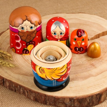 Matryoshka "Ryaba chicken", plot, 5 puppet, 13.5 - 15 cm, mix-15