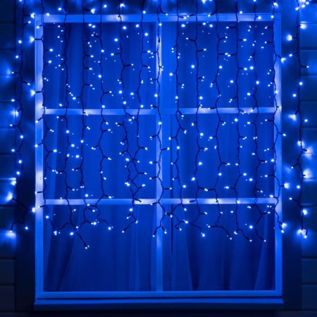 Garland "curtain" 2 x 1.5 m, IP65, UMS, dark rubber thread, 360 LED, glow blue, 220 V