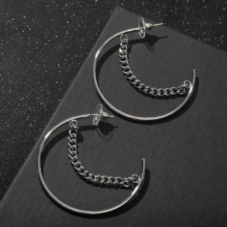 Ring Earrings "Chains" links, color silver