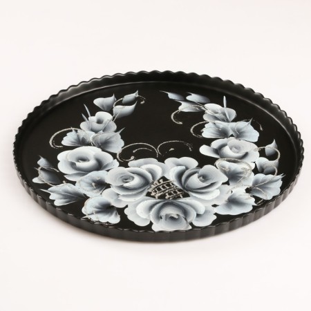 Tray "rose on black" art painting 28 cm-3