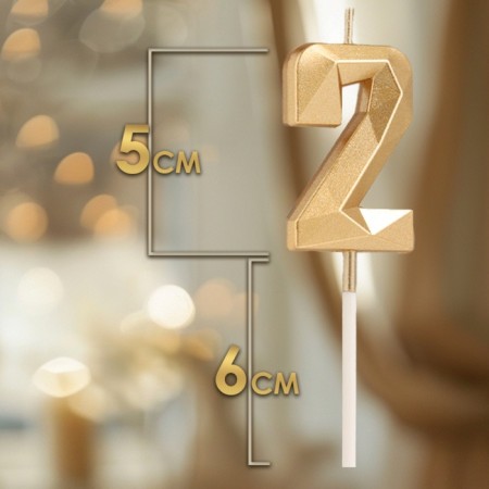 Candle in the cake on the skewer "Almaz", the number "2", champagne, 4.8x2.6 cm-1