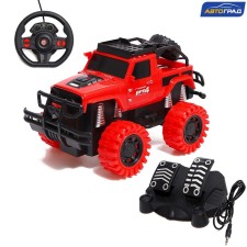 Radio -controlled jeep Truck, scale 1:18, pedal and steering wheel, works on the battery, the color of the red