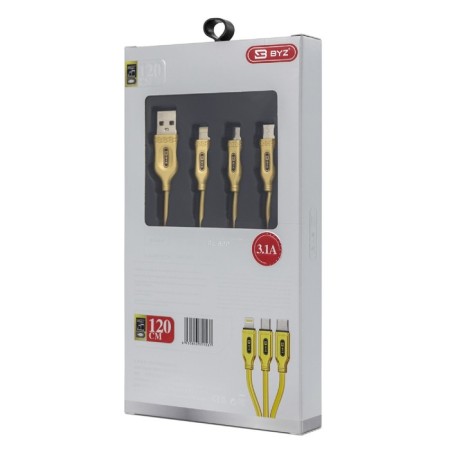 Cable 3 in 1 Byz BL-699, USB-Microusb/Lightning/Type-C, 3.1 a, 1.2 m, golden-3