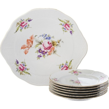 Set for cake 7/6 Menuet, decor "Meissen flower, gold layer", 7 items