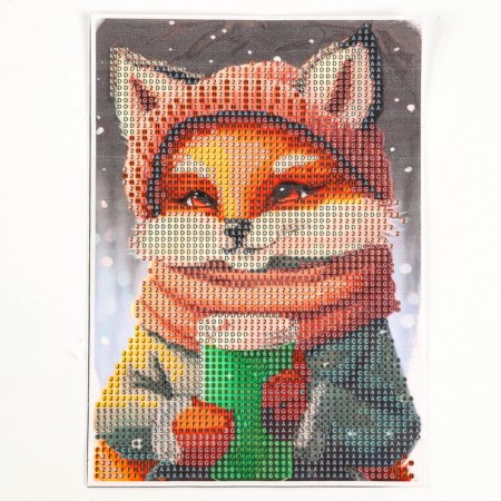 New Year's diamond mosaic with partial filling on the canvas "New Year. Fox ", 15 x 21 cm-3