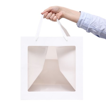 Gift package, craft, with a window, "white", 30 x 30 x 30 cm