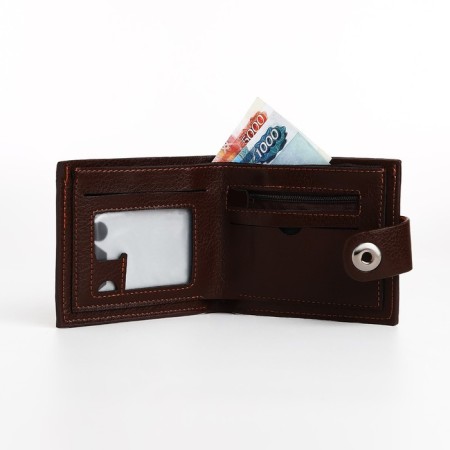Male purse on a magnet, department for bills, for maps, for coins, brown color-4