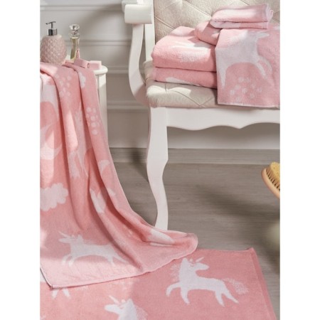 Terry towel unicorn, size 50x90 cm, pink color-1