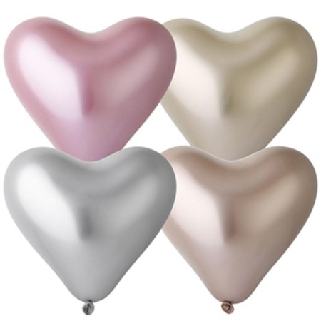 Shar Latex 12 ", heart, chrome Shiny, mix, set 25 pcs.