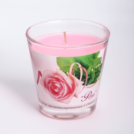 Aromatic candle in a glass "Rose", 6.5x6.5 cm, 10 hours, 165 g, pink-1