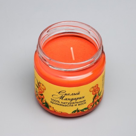 Natural eco candle "Ripe Mandarin", orange, 7x7.5 cm, 14 hours-3