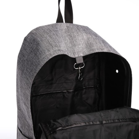 Youth backpack from textiles on a zipper, 3 pockets, headphone opening, color gray color-5