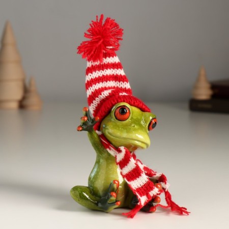 Souvenir Polystone Lac "frog in a hawap and a scarf welcomes" 7.7x6.3x13 cm-1