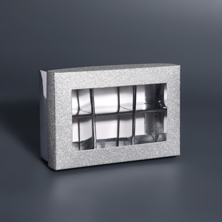 Box for 6 sweets silver glitter, 12 x 8.5 x 4 cm. Confectionery packaging-2