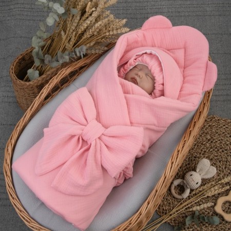 Kinderlitto “Muslin” discharge kit, 4 items, height 50-56 cm, bright pink color-1