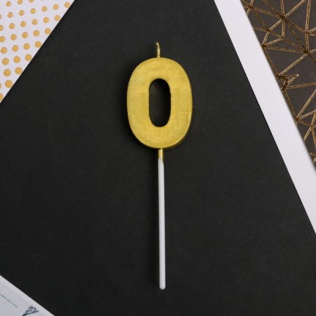 Candle for the cake, number "0", gold.-3