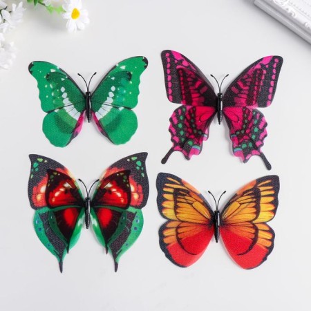 Magnet plastic under the fabric "butterflies double wings, shine" mix 12x9.5 cm-2