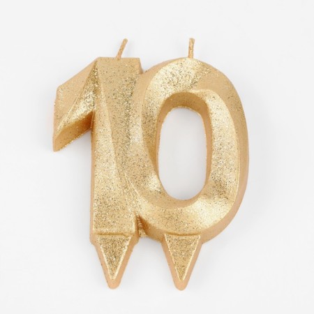 Candle for cake jubilee "line", number 10, gold shine, 8cm-1