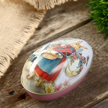 Casket Metal Egg "Bunny with a basket of painted eggs" 11x6.5x7 cm-1