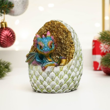 Piggy bank "Dragon in an egg with coins" Blue, 9x9x10.5cm-1