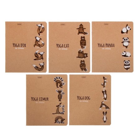 Notebook of 48 sheets in the Animals Yoga cage, craft cardboard cover, offset unit, mix