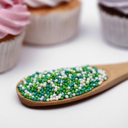 Sprinking confectionery with a soft center of "beads" colored green, emerald, silver "50 g-1