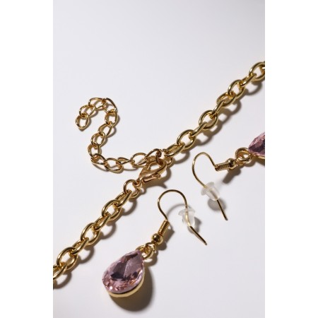 Set 2 objects: earrings, necklace "magnificent eyelids" flowers, pink color in gold, 42 cm-5