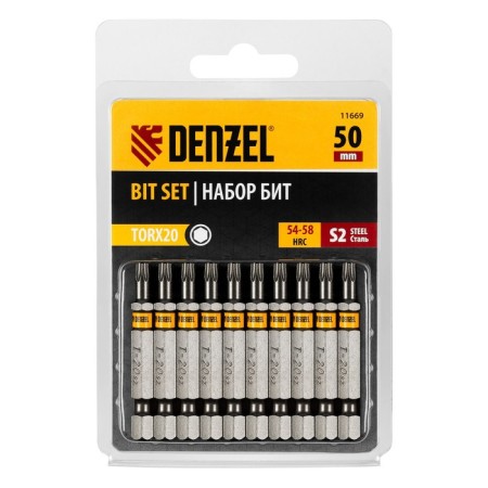 Denzel 11669 bit set, hexagonal profile, Torx 20 x 50 mm, steel S2, 10 pcs.-2