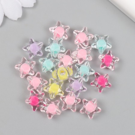 Plastic beads "Star with colored middle" Gloss Mix 1.2x1.2 cm