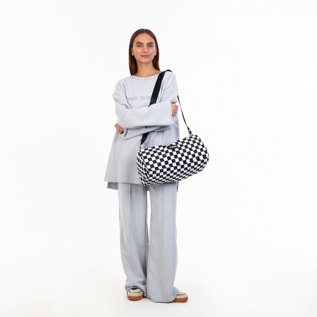 Sports bag with lightning, long belt, white/black color-4