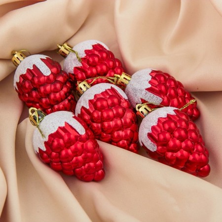 Decoration of the Christmas tree "berry" (set 6 pcs) 6.5x4 cm, red