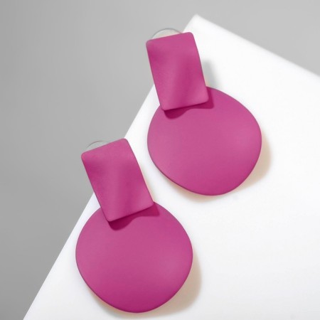 Earrings Metal "brightness" geometry, raspberry color-1