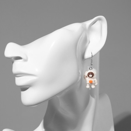 Earrings Assorted "Joy" Cosmonauts bears, brown-white color in silver-3