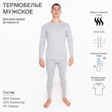 Термобелье мужское (лонгслив, кальсоны) НАЧЁС, цвет серый, размер 50