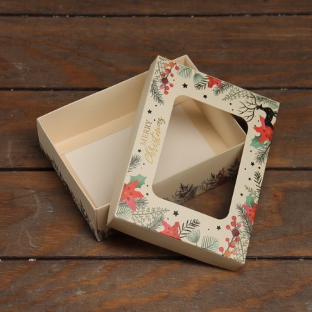 New Year. The box is folding, the lid is, with the window "Merry Christmas" 16.5 x 12.5 x 5.2 cm-3