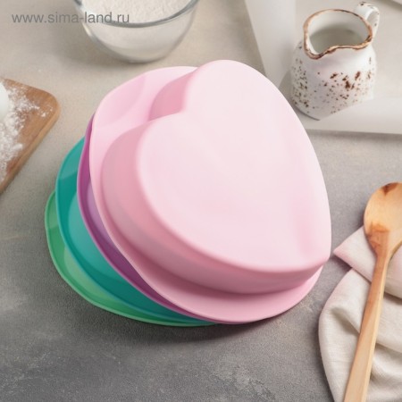 The form for baking the share "Heart. Circle ", silicone, 22 × 20 cm, internal size 17 × 19.5 × 5 cm, color mix-5