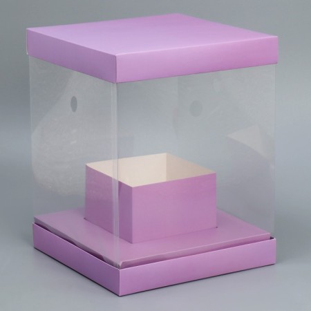 Gift box for flowers with a vase and PVC windows folding, packaging, "lavender", 23 x 30 x 23 cm-2